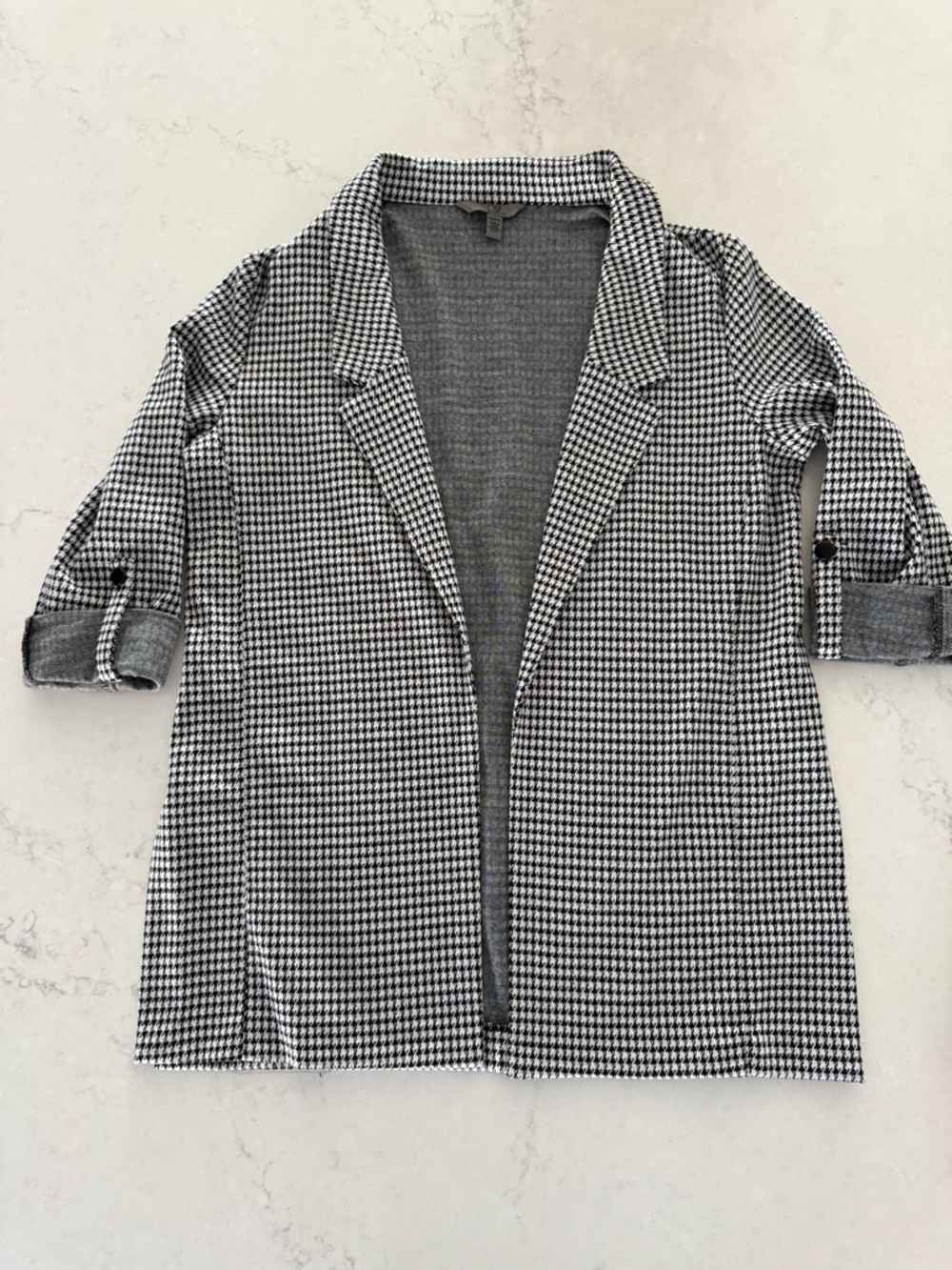 Open-Front Houndstooth Blazer in Black & White